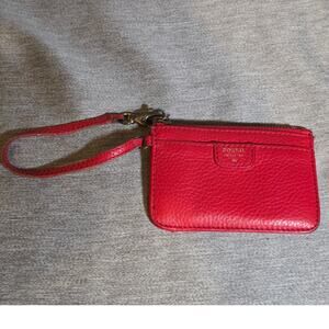 Fossil Coin Purse Pouch Card Holder Wallet Wristlet Red 5"